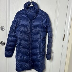 LL BEAN Blue Long Water Repellent Down Puffer Coat Size XS Downtek Lightweight